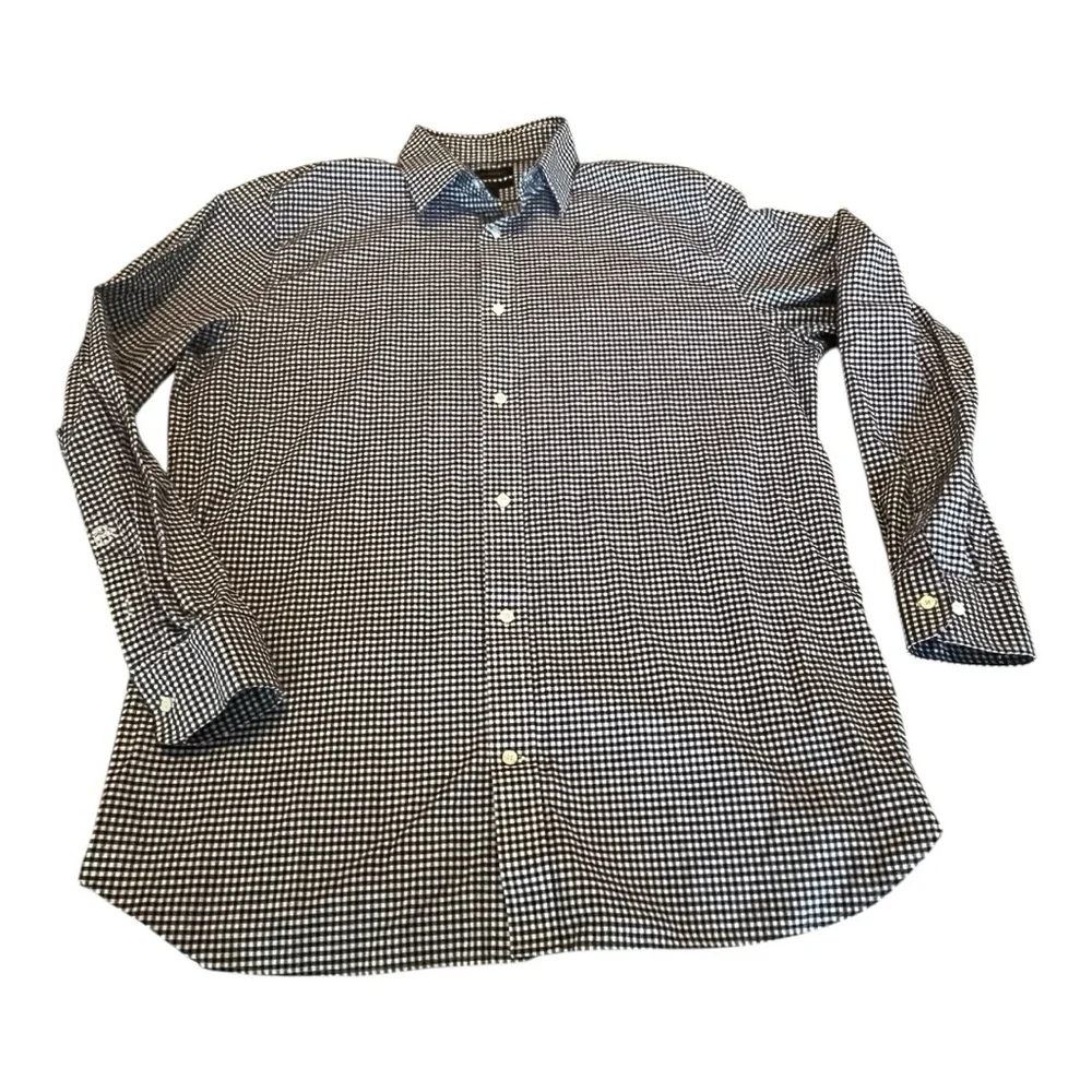 Banana Republic Slim Fit Navy Gingham Plaid‎ Oxford Shirt XL Tall